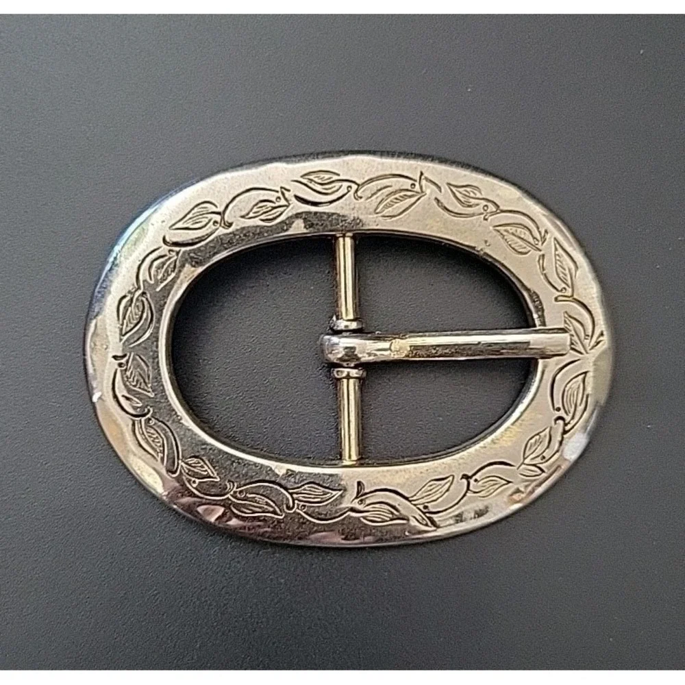 Vintage Belt Buckle Oval Shaped Etched German Silver Boho Cowgirl Hippie Western